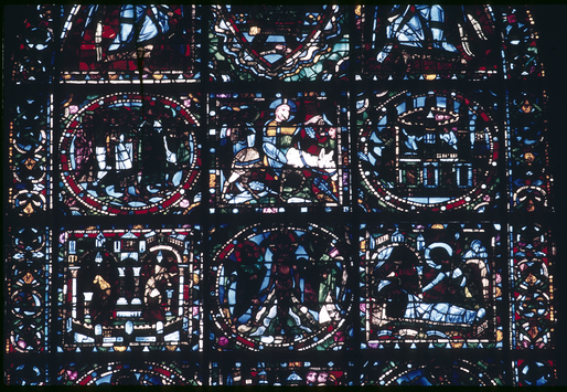 Vorschaubild Chartres: Kathedrale, Glasfenster, Leben Christi, Medaillons 19 bis 24, aufgenommen 5.9.1957 